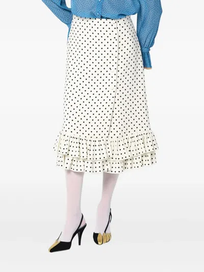 Valentino Ivory Polka-dot Skirt With Ruffles In Black
