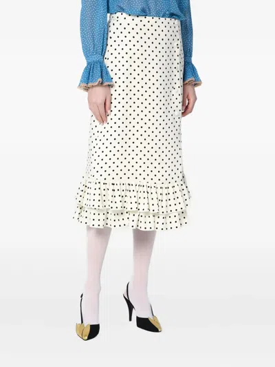 Valentino Ivory Polka-dot Skirt With Ruffles In Black