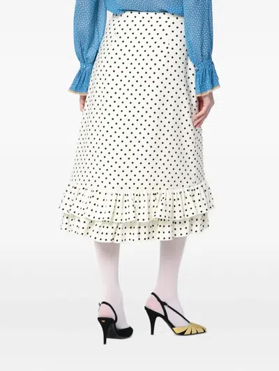 Valentino Ivory Polka-dot Skirt With Ruffles In Black