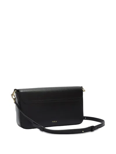 Furla Iride Clasp-fastening Leather Shoulder Bag In Black