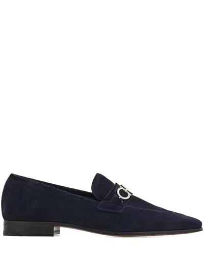 Ferragamo Balty Gancini Buckle Suede Loafers In Blue