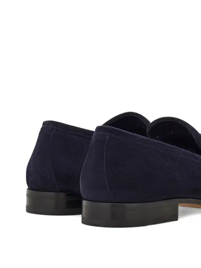 Ferragamo Balty Gancini Buckle Suede Loafers In Blue