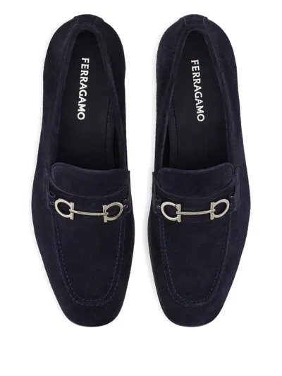 Ferragamo Balty Gancini Buckle Suede Loafers In Blue