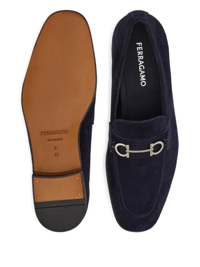 Ferragamo Balty Gancini Buckle Suede Loafers In Blue