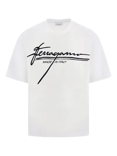 Ferragamo Signature Velvet Logo T-shirt In White