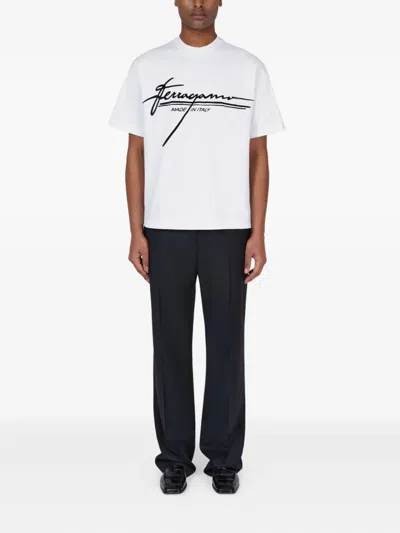 Ferragamo Signature Velvet Logo T-shirt In White