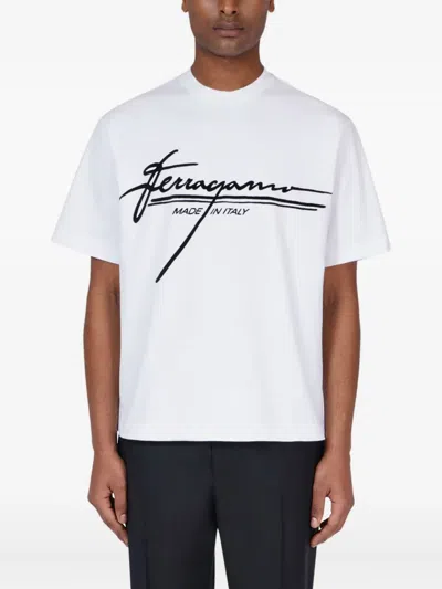 Ferragamo Signature Velvet Logo T-shirt In White