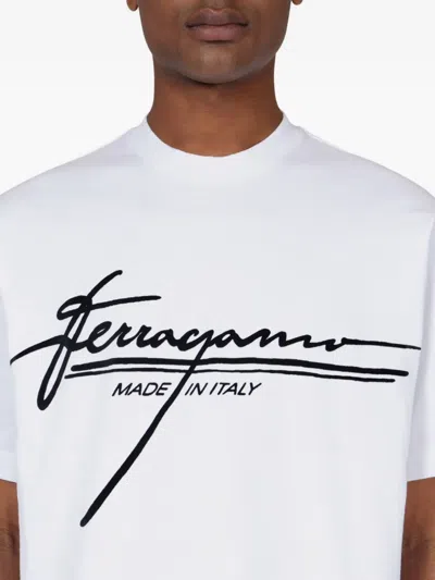 Ferragamo Signature Velvet Logo T-shirt In White