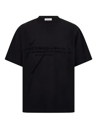 Ferragamo Crew Neck Graphic Print Short Sleeves T-shirt In Black