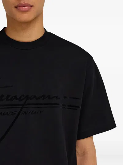 Ferragamo Crew Neck Graphic Print Short Sleeves T-shirt In Black