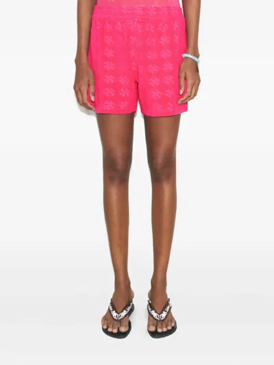 Tory Burch Logo Patterned Cotton Shorts With Elastic Waistband In Pink