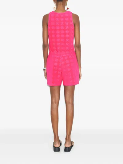 Tory Burch Logo Patterned Cotton Shorts With Elastic Waistband In Pink