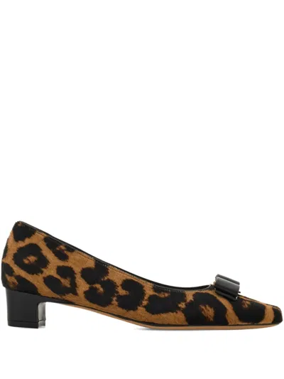 Ferragamo Rirri Bow-detailed Leather-trimmed Leopard-print Calf Hair Pumps In Animal Print