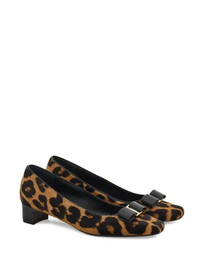 Ferragamo Rirri Bow-detailed Leather-trimmed Leopard-print Calf Hair Pumps In Animal Print
