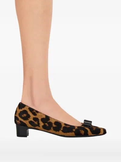 Ferragamo Rirri Bow-detailed Leather-trimmed Leopard-print Calf Hair Pumps In Animal Print
