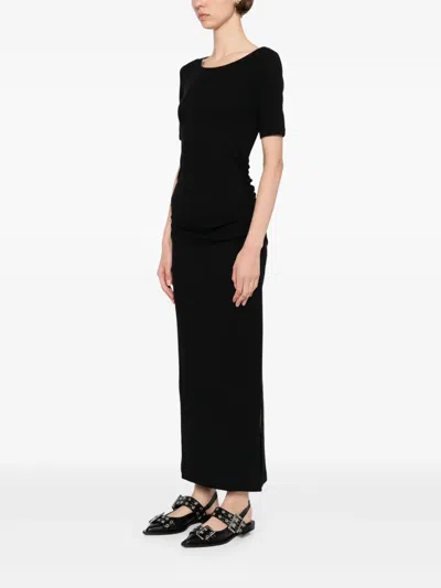 Ganni Black Soft Cotton Rib Dress