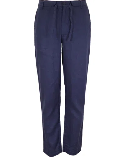 Lords Of Harlech Solid Linen Drawstring Pant In Blue