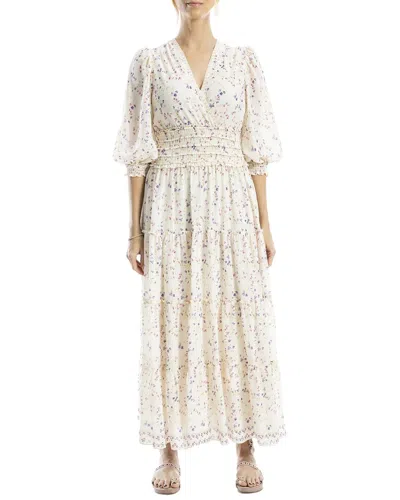 Max Studio Surplice Smocked Waist Dress In Blue