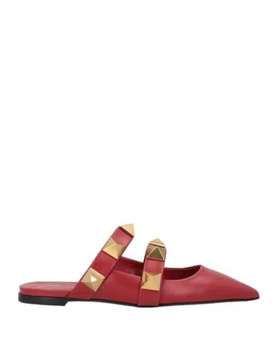 Valentino Garavani Roman Stud Pointed Toe Ballerina Shoes In Red
