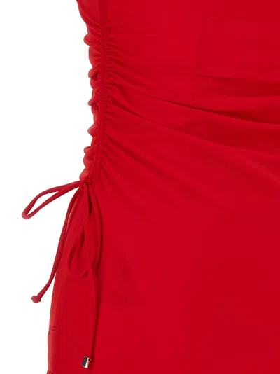Attico Mini Length Ruched Detailing Side Slit Strappy Beach Cover Up In Red