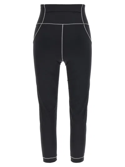 Moncler Logo Leggings Featuring Contrast Stitching In Black