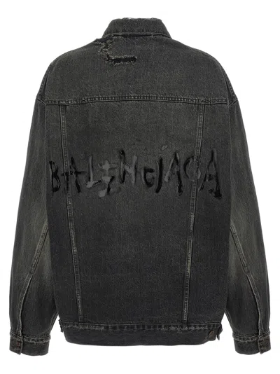 Balenciaga Distressed Denim Jacket With Collar And Pockets In Black