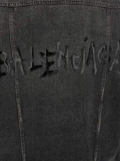 Balenciaga Distressed Denim Jacket With Collar And Pockets In Black