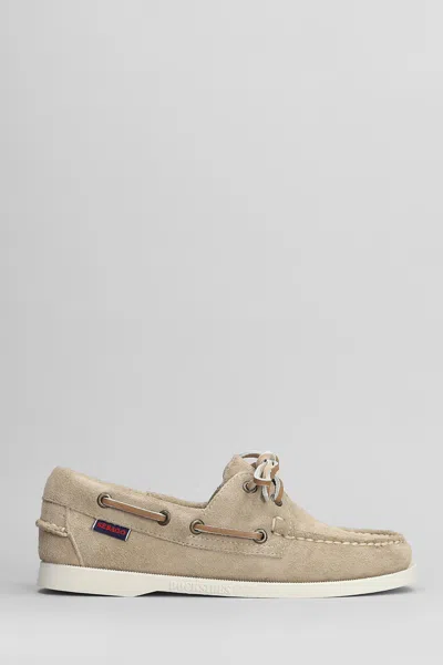 Sebago 'portland Dockside' Beige Loafers With Decorative Laces On The Sides And Contrasting Stitching