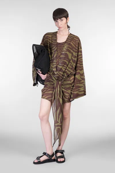 Attico Green Swimsuit With Halterneck With Tie And All-over Print In Tech Fabric Stretch Woman