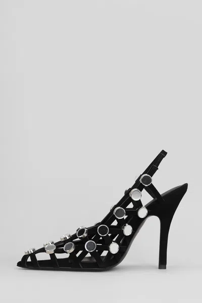 Attico 105mm Grid Rhinestone-embellished Pumps In Black
