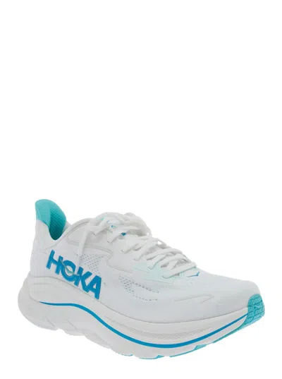 Hoka 'clifton 10' White Low Top Sneakers With Logo Lettering On The Side And Logo Patch On The Tongue