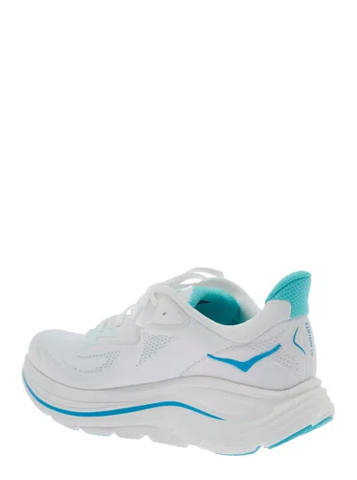 Hoka 'clifton 10' White Low Top Sneakers With Logo Lettering On The Side And Logo Patch On The Tongue