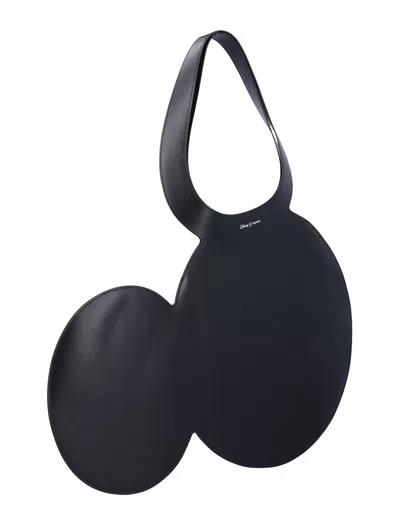 Coperni Mickey Black Handbag With Cut-out Handle And Logo Lettering On The Front In Leather