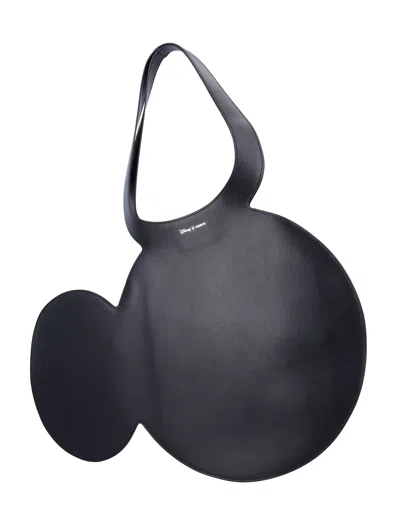 Coperni Mickey Black Handbag With Cut-out Handle And Logo Lettering On The Front In Leather