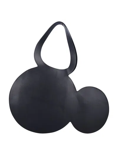Coperni Mickey Black Handbag With Cut-out Handle And Logo Lettering On The Front In Leather
