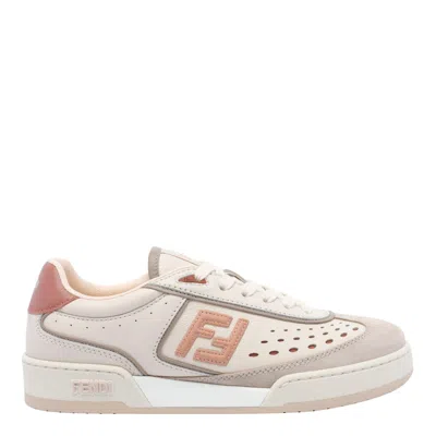 Fendi Modern Contrast Panel Sneakers With Perforated Design In Brown