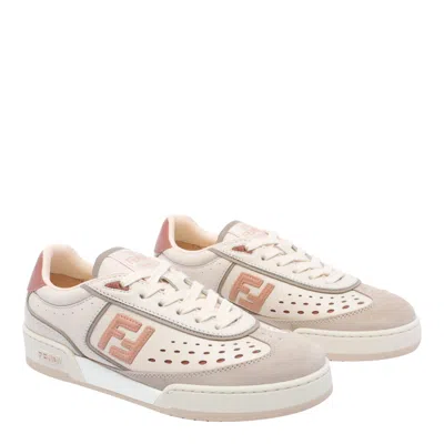 Fendi Modern Contrast Panel Sneakers With Perforated Design In Brown