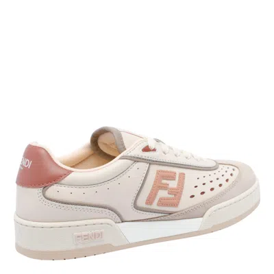 Fendi Modern Contrast Panel Sneakers With Perforated Design In Brown