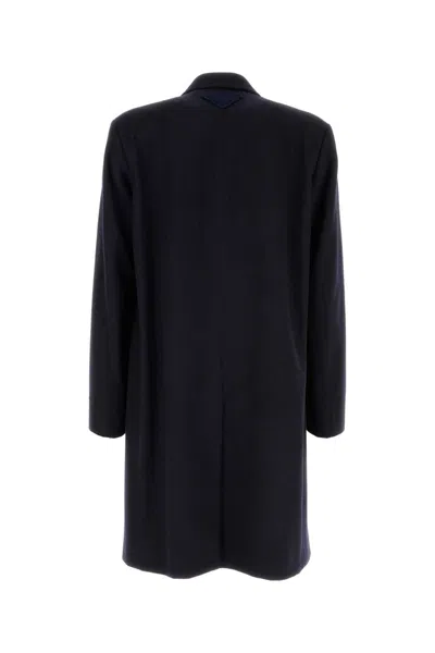 Prada Blue Single-breasted Wool Coat