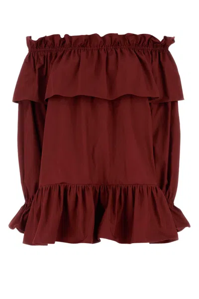 Saint Laurent Off-the-shoulder Ruffled Cotton-twill Mini Dress In Red