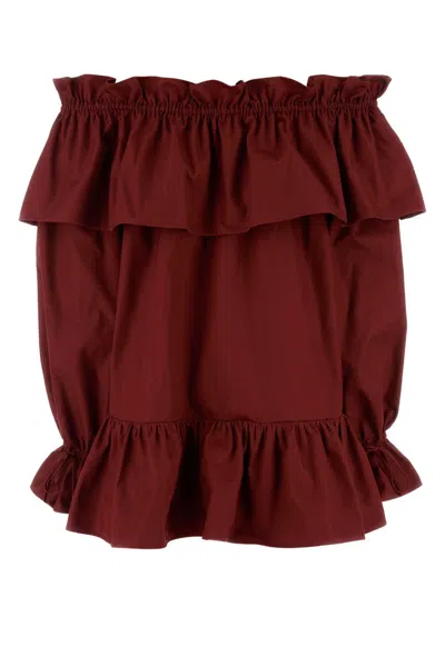Saint Laurent Off-the-shoulder Ruffled Cotton-twill Mini Dress In Red