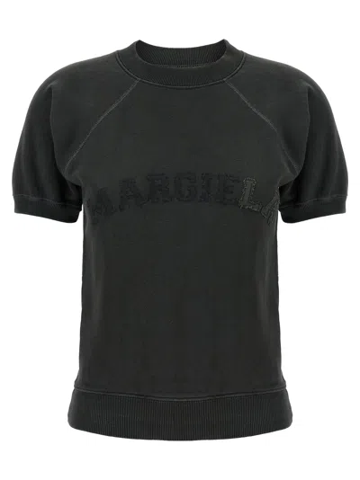 Maison Margiela Deconstructed Logo Sweatshirt With Ribbed Finish In Gray