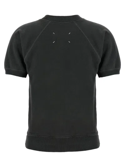 Maison Margiela Deconstructed Logo Sweatshirt With Ribbed Finish In Gray