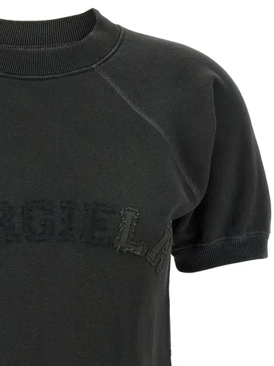 Maison Margiela Deconstructed Logo Sweatshirt With Ribbed Finish In Gray