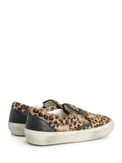 Golden Goose Brown Low Top Sneakers With Embossed Logo On The Heel And All-over Leopard Motif In Leather Woman