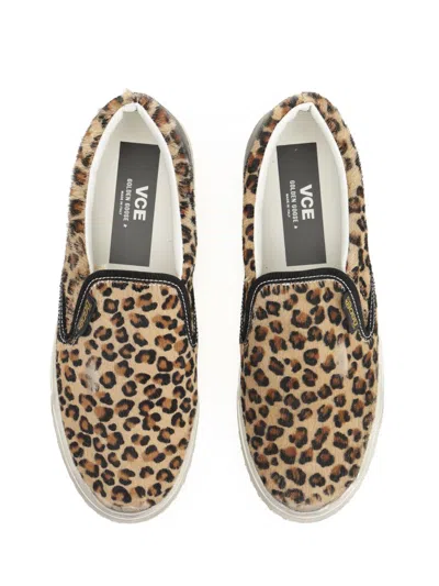 Golden Goose Brown Low Top Sneakers With Embossed Logo On The Heel And All-over Leopard Motif In Leather Woman