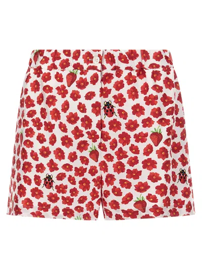 Versace 'floral Ladybug Strawberry' Elastic Waistband Shorts
