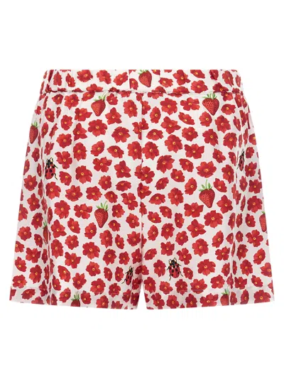 Versace 'floral Ladybug Strawberry' Elastic Waistband Shorts