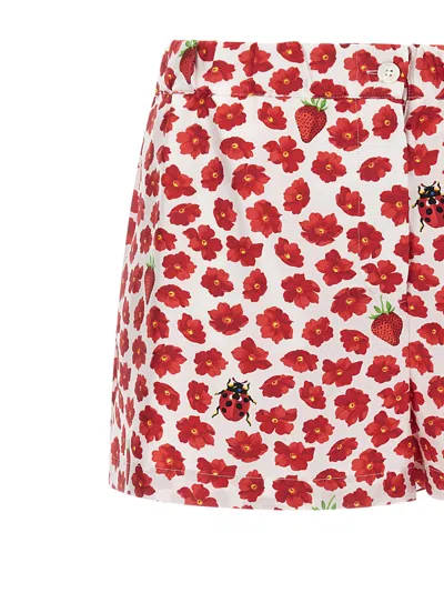 Versace 'floral Ladybug Strawberry' Elastic Waistband Shorts
