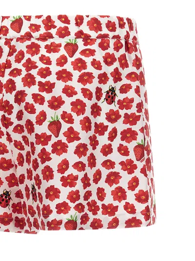 Versace 'floral Ladybug Strawberry' Elastic Waistband Shorts